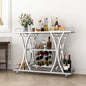 Silver Bar Cart with Glass Holders & Wine Rack, 3 Tier Serving Carts with Glass Shelves, Metal Rolling Bar.