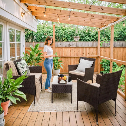 4 Pieces Outdoor Patio Furniture Wicker Set, Outdoor / indoor & Backyard Porch.