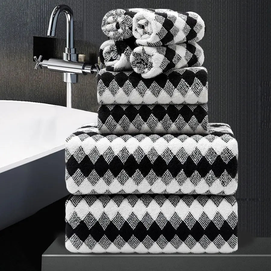 Bathroom Towel Set Black White2 Oversized Large Bath Towels Sheet,2 Hand Towels,4 Washcloths, Soft Towel Set.