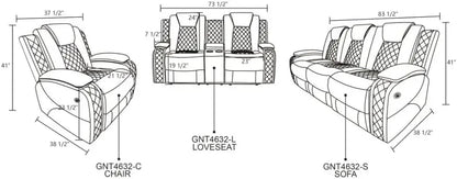Power Living Room Furniture Sets, Electric Recliner Chair with LED Light, sectional Sofa Loveseat with Wireless Charging