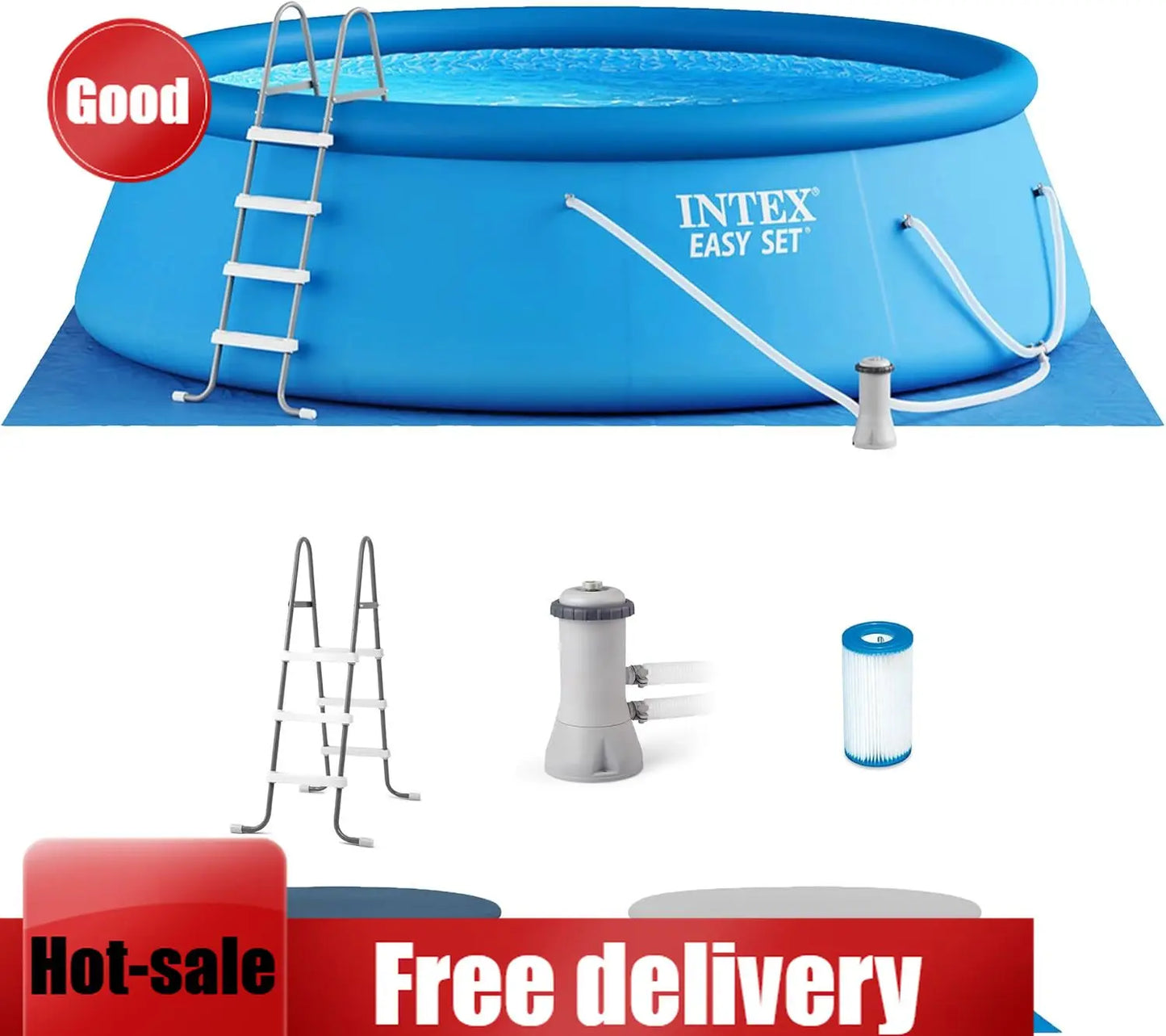 Inflatable Swimming Pool Set: 15ft x 48in – Includes 1000 GPH Cartridge Filter Pump – Removable Ladder.
