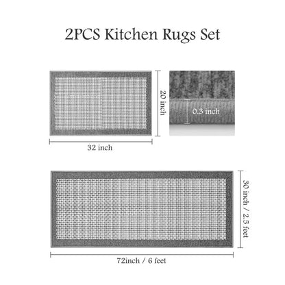 Non-Slip Kitchen Rugs Sets of 2 Extra Large Runner Rugs, Washable.