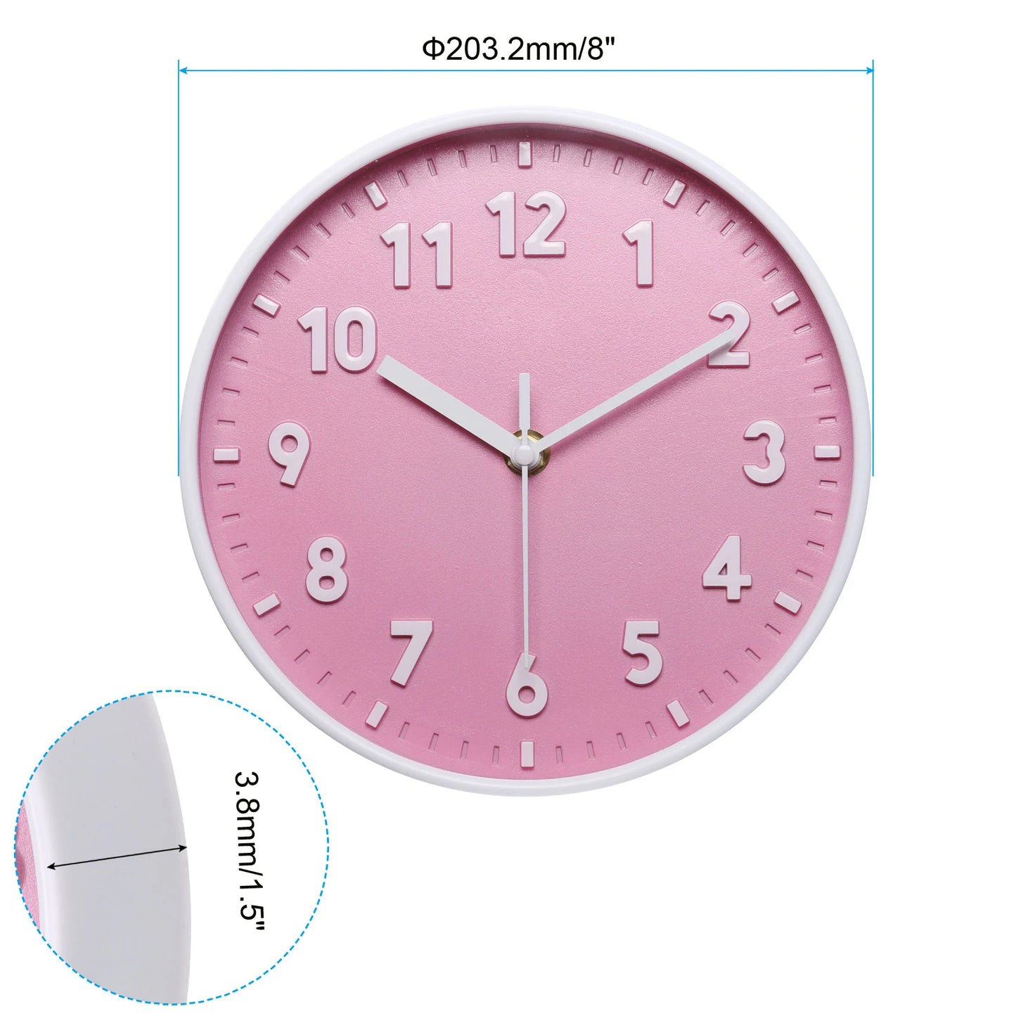 8 Inch Wall Clock 3D Number Quartz Battery Operated Silent Non-Ticking Round Wall Clocks Decorative.