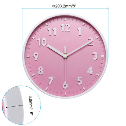 8 Inch Wall Clock 3D Number Quartz Battery Operated Silent Non-Ticking Round Wall Clocks Decorative.
