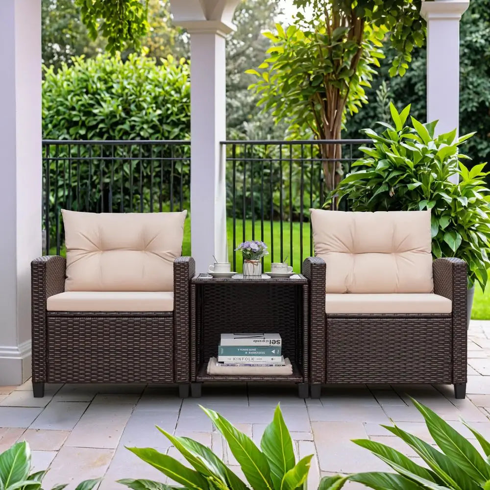 3 Pieces Patio Furniture Sets Outdoor PE Rattan Wicker Chairs & Table.