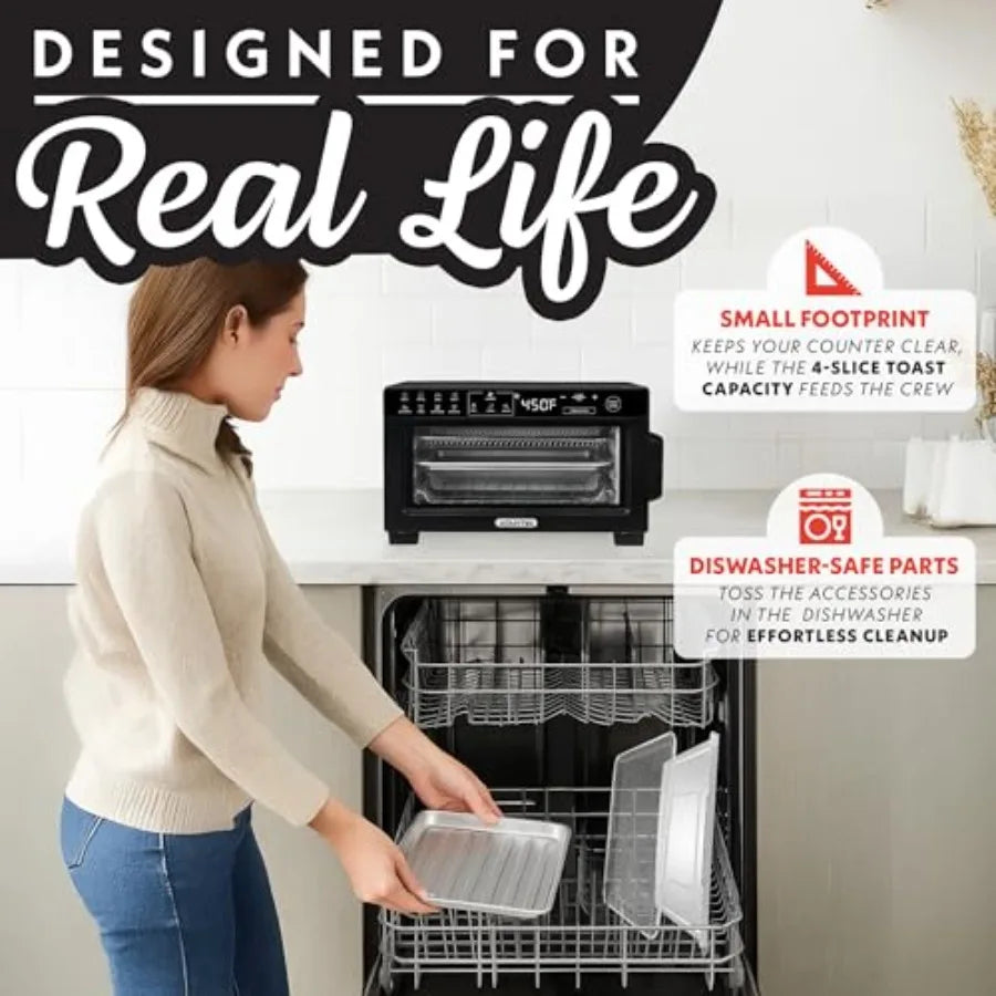 Digital Air Fryer Toaster Oven with Convection Mode 4 Slice Capacity 3 Rack Positions 12 Presets Toast Bagel Bake Roast Broil.