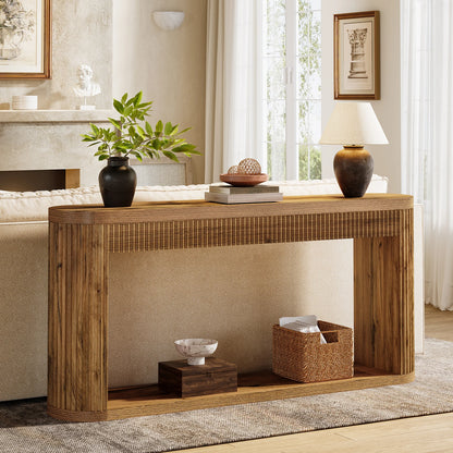63" Fluted Console Table for Entryway, Narrow Sofa Table Behind Couch