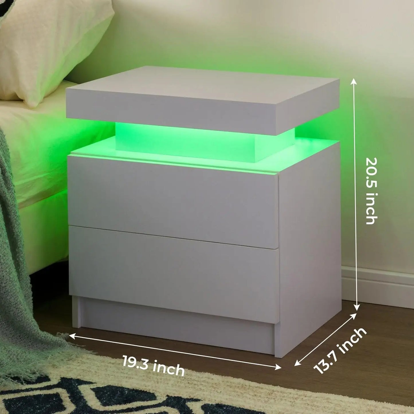 Nightstand Set of 2 LED Nightstand with 2 Drawer, Bedside Table, Customized.