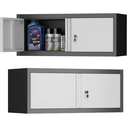 Metal Locking Cabinet, 12.8" H Garage Cabinet Wall Mount, Steel Storage with Doors and Shelves, Floating.