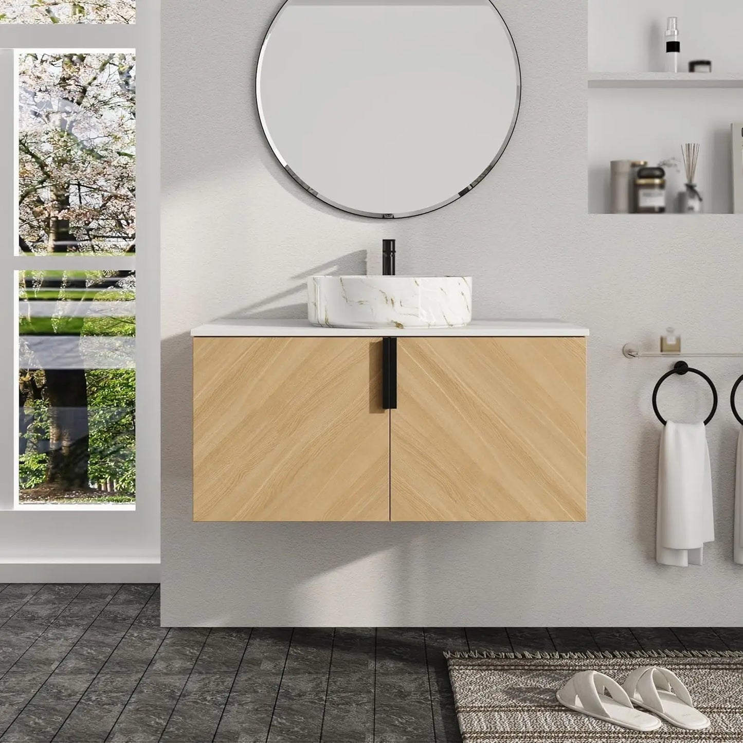 36 Inch Floating Bathroom Vanity with Sink Top Combo, Wood Single Sink.