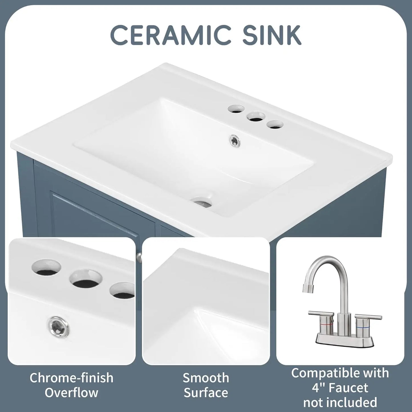 24" Bathroom Vanity with Sink,  Free Standing Single Vanity, with 3 Drawers and One Door, Customized