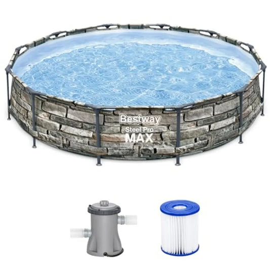 12 Foot x 30 Inch Round Above Ground Swimming Family Pool Set, Steel Frame with Filter Pump