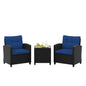 3 Pieces Patio Furniture Set, PE Rattan Wicker Outdoor Sofa Set w/Washable Cushion and Tempered Glass.