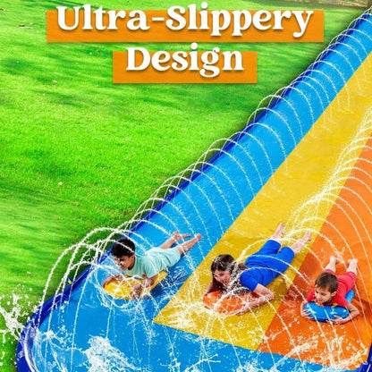 Joyfy 22.5ft Lawn Triple Water Slide with 3 Bodyboard's Summer Toy with Build in Advanced Sprinkler for Summer Fun