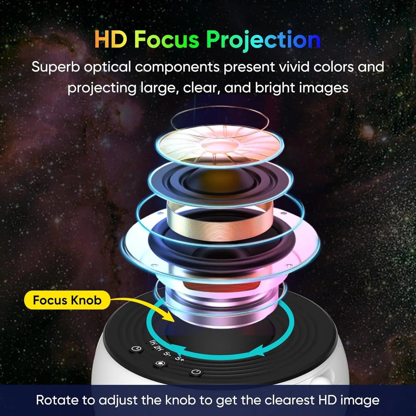 Galaxy Projector for Bedroom, HD Image Projector, Adjustable Light Knob, 13 Film Discs, for Kids.
