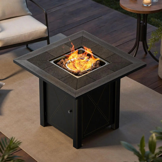 30" Propane Fire Pit with Premium Ceramic Tabletop, Gas Firepit Table - Includes Lid.