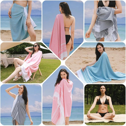 6-Pack Oversized Cotton Turkish Beach Towels, 74x38 Inches, Quick-Dry & Sand-Free.
