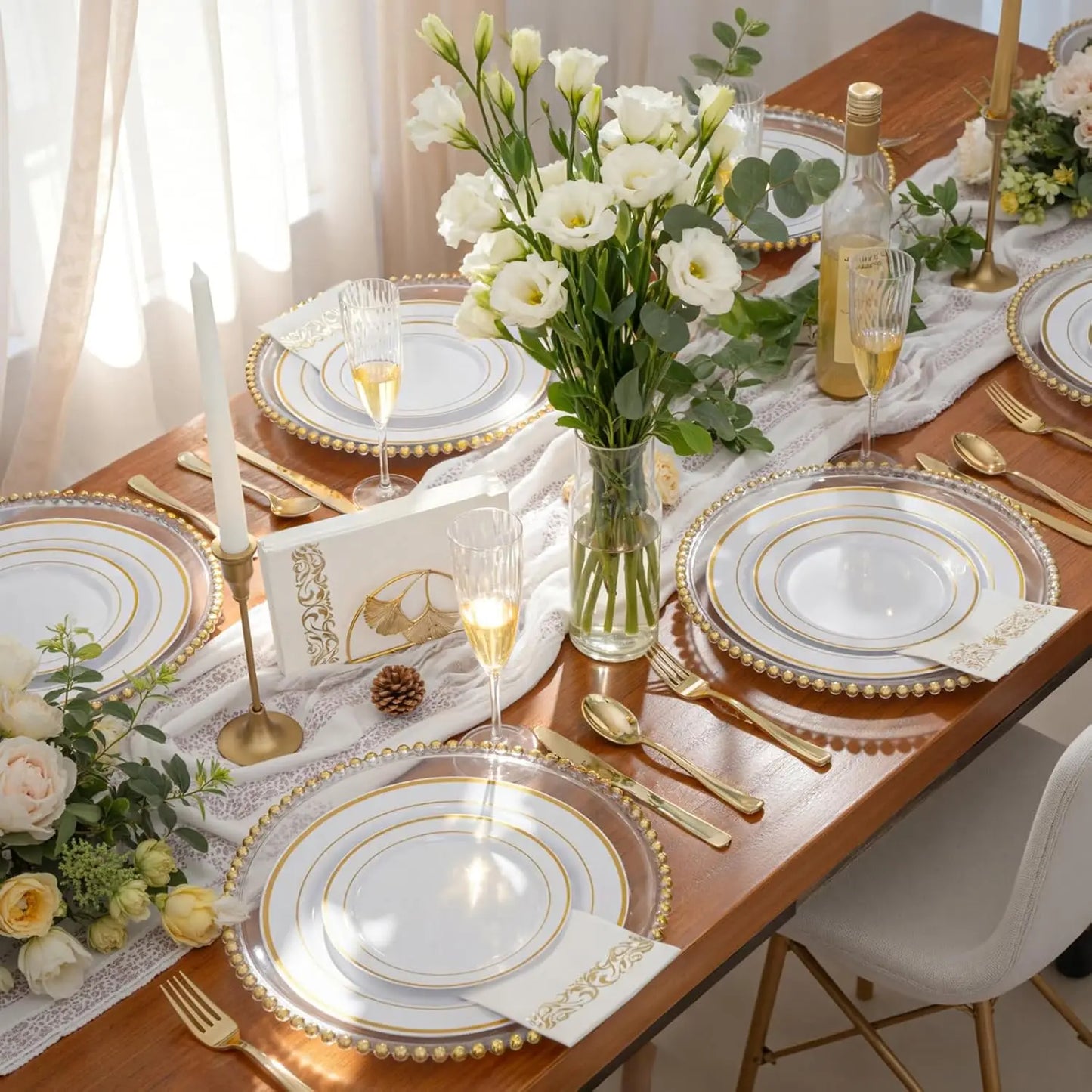 300-Piece Gold Plastic Silverware Set: Heavy Duty Disposable, with Forks, Spoons, Knives for Parties.