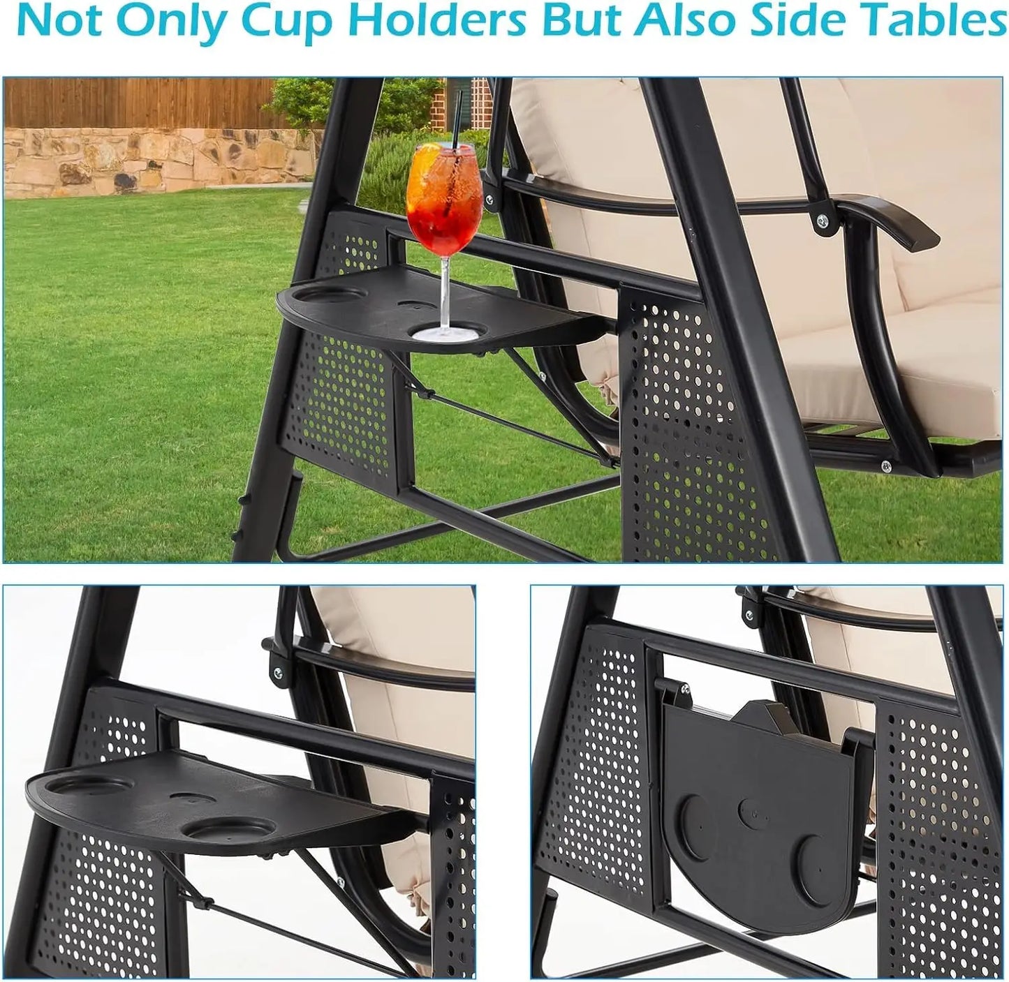 3-Seat Outdoor Porch Swing with Adjustable Canopy Removable, Adult Outdoor Swings for Porch.