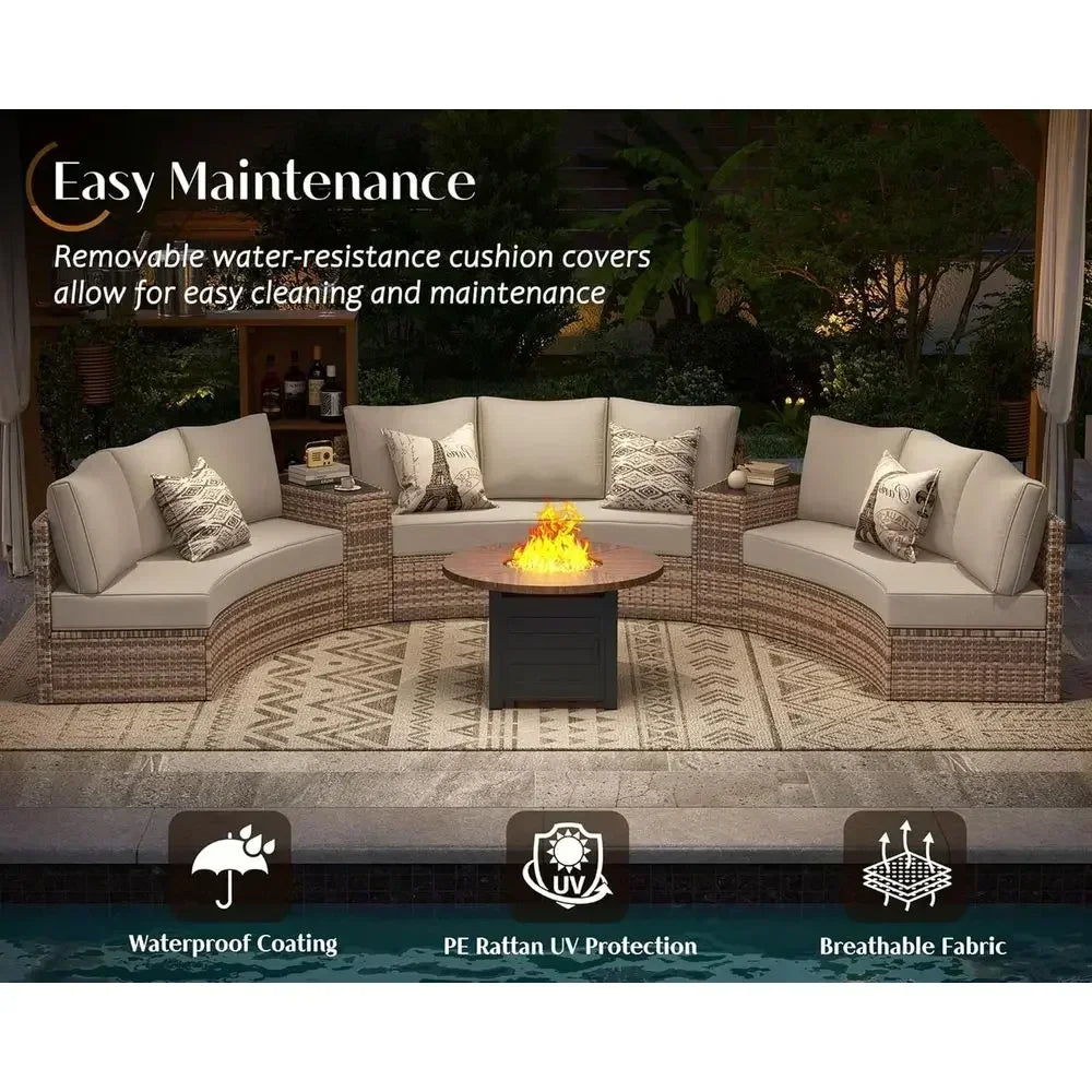 11-Piece Outdoor Wicker Sectional Sofa Set with Storage Wedge Table, Weather-Resistant.