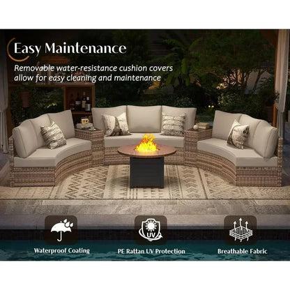 11-Piece Outdoor Wicker Sectional Sofa Set with Storage Wedge Table, Weather-Resistant.