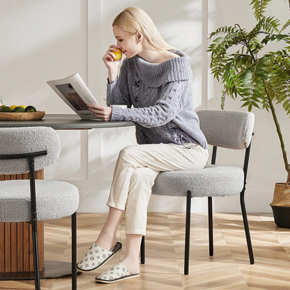 Ergonomic Round Dining Chairs Set of 2 Plush Fabric Kitchen Chairs with Curved Backrest Metal Legs.