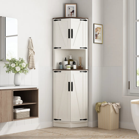 Bathroom Storage Tall Cabinet, 67" Corner Storage Cabinet with Barn Doors and Adjustable Shelf.