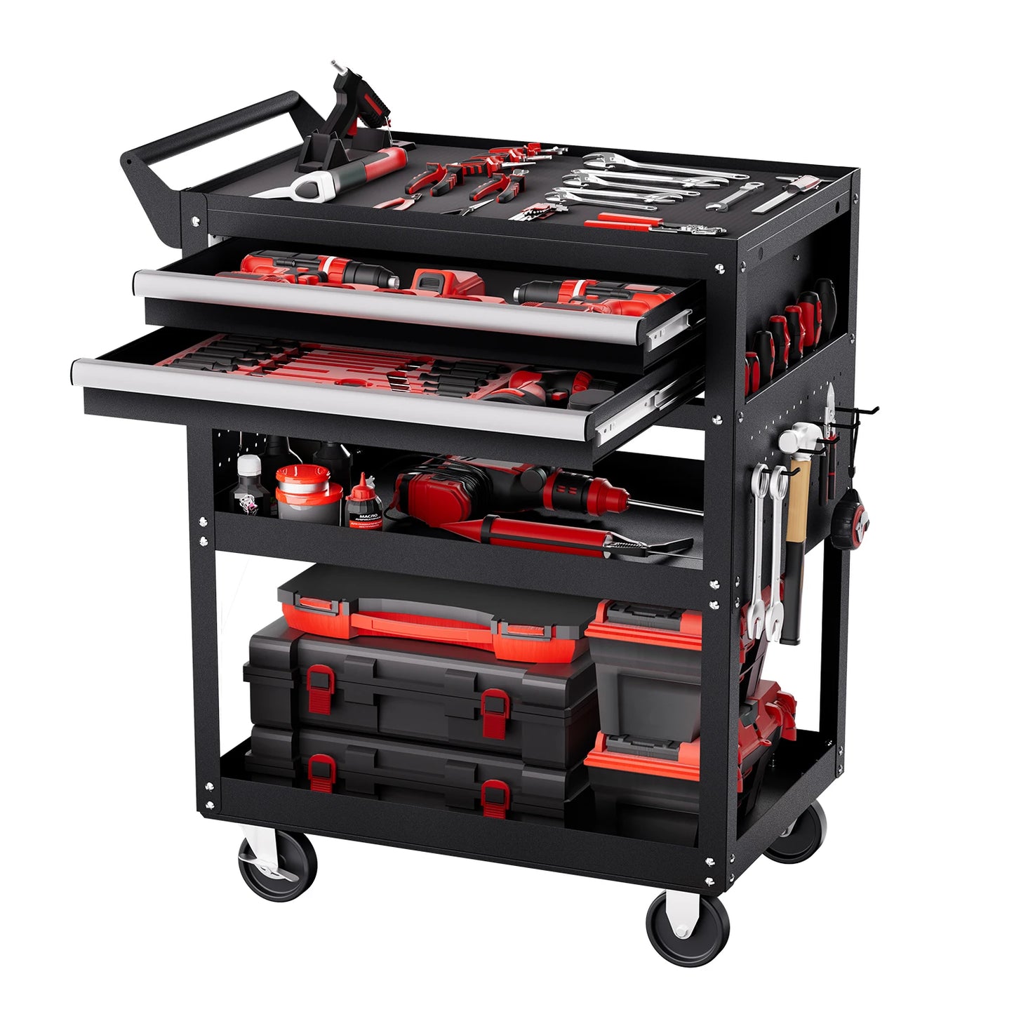 5-Tier Tool Chest 2-Drawer Rolling Tool Work Cart with Locking & Pegboard Tools Storage Organizer.
