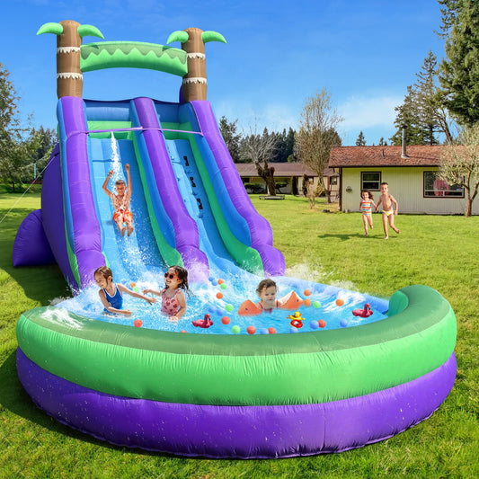 20FT Ultra Climber Kids Inflatable Water Slide Park Heavy Duty for Outdoor Fun with Two Slides & Splash Pool