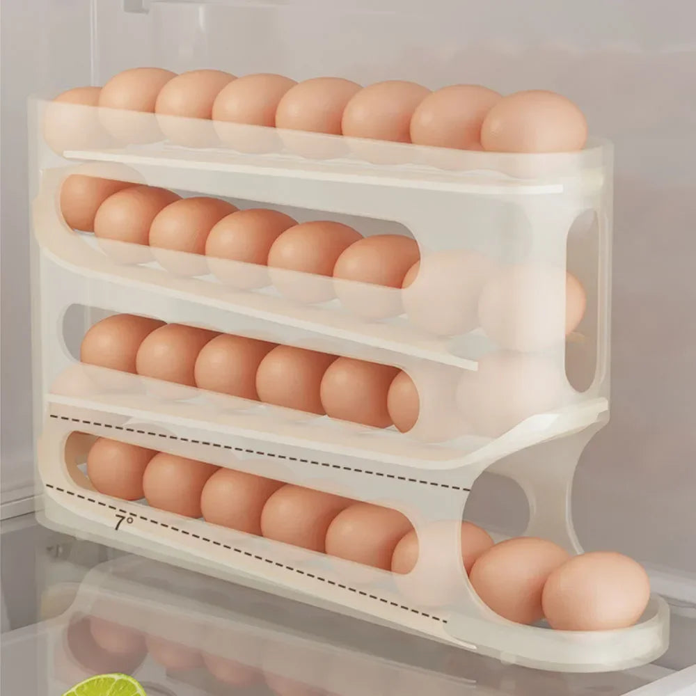 4 Layers Automatic Rolling Egg Holder Rack Fridge Egg Storage Box Container.