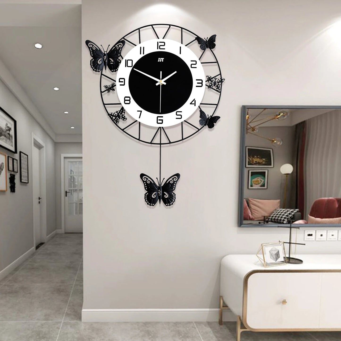 20inch Large Round Butterfly Wall-mounted Clock Creative Iron Craft Modern Metal Quartz Clock.