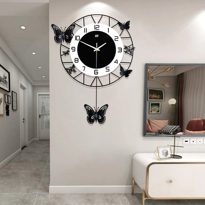 20inch Large Round Butterfly Wall-mounted Clock Creative Iron Craft Modern Metal Quartz Clock.