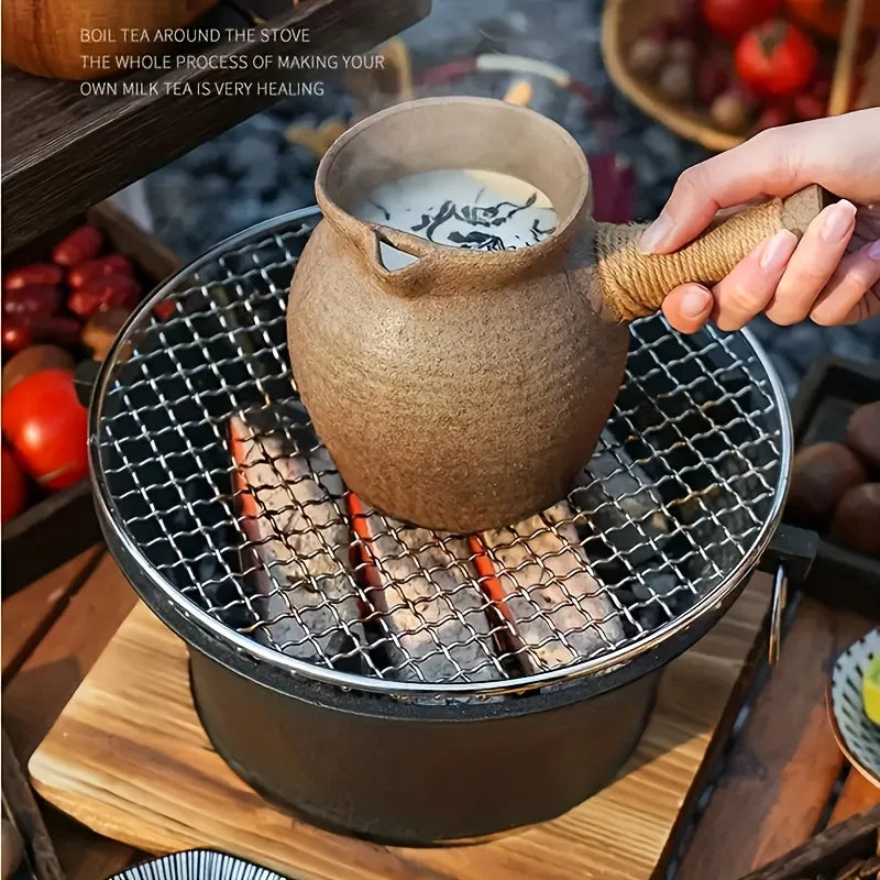 Round barbecue grill, portable camping stove, picnic and desktop small charcoal barbecue grill