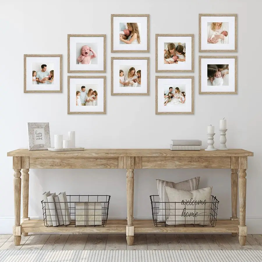 9 Piece Gallery Wall Frame Set, 12x12 in. Matted to 8x8 in. Light Natural