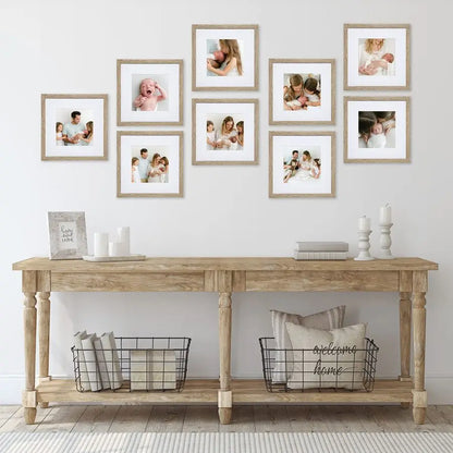 9 Piece Gallery Wall Frame Set, 12x12 in. Matted to 8x8 in. Light Natural