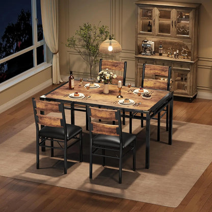 Dining Table Set for 4, Wood Table & Chairs Set of 4 with Corner Protector, Upholstered.