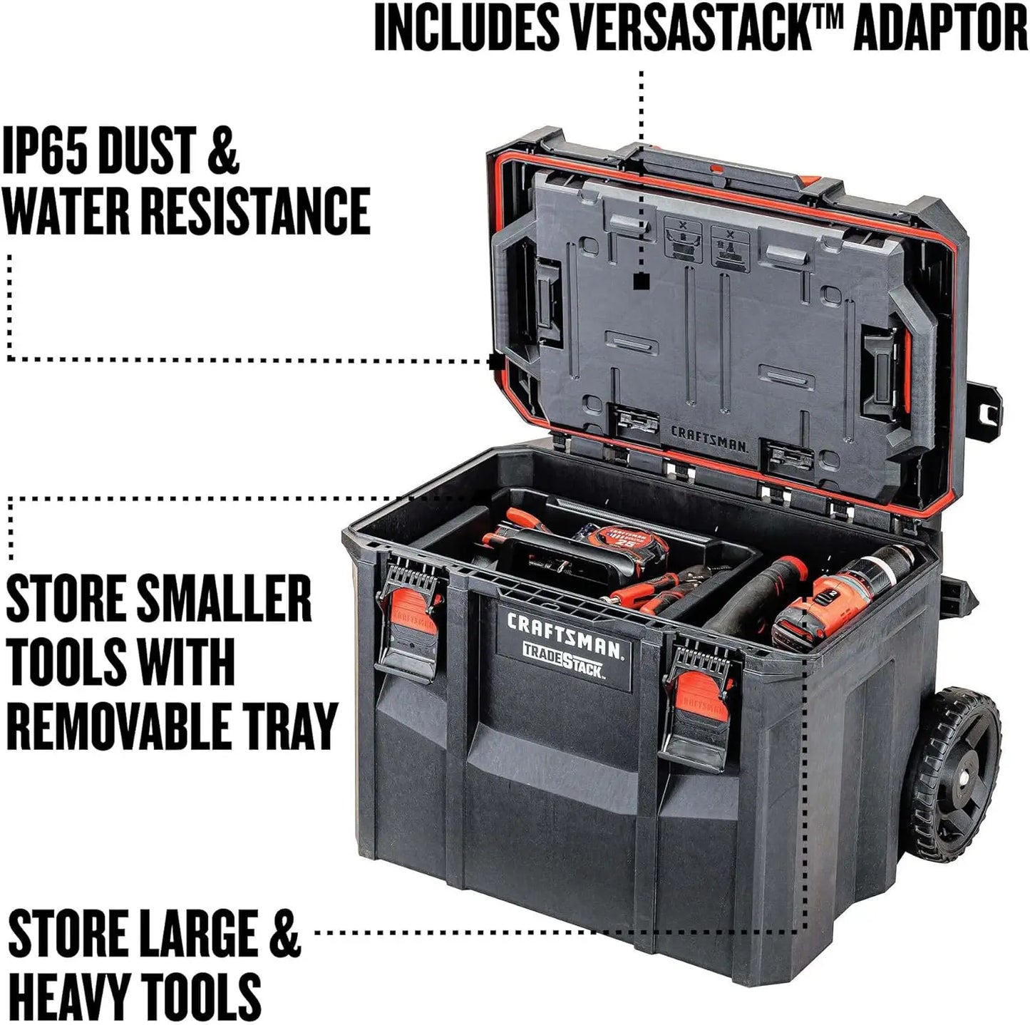 Waterproof Rolling Toolbox with Wheels, Stackable Storage for Indoor/Outdoor.