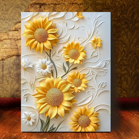 3D relief sunflower canvas art with wood frame, vivid yellow wall printing- living room decor.