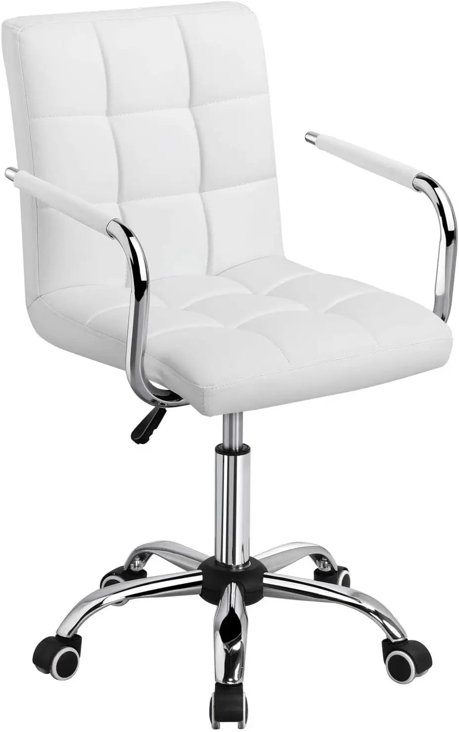 White Desk Chairs with Wheels/Armrests Modern PU Leather Office Chair Midback Adjustable Home Executive Chair 360°