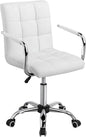 White Desk Chairs with Wheels/Armrests Modern PU Leather Office Chair Midback Adjustable Home Executive Chair 360°