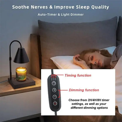 Stepless Dimming Candle Warmer Lamp with Timer and Adjustable Height.