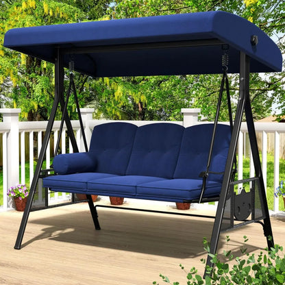 3-Seat Outdoor Porch Swing with Adjustable Canopy Removable, Adult Outdoor Swings for Porch.