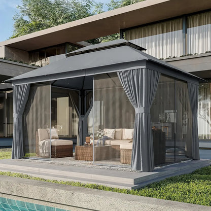 Outdoor Gazebo for Patio 10x12, Metal Frame Canopy with Double Roofs, Heavy Duty.