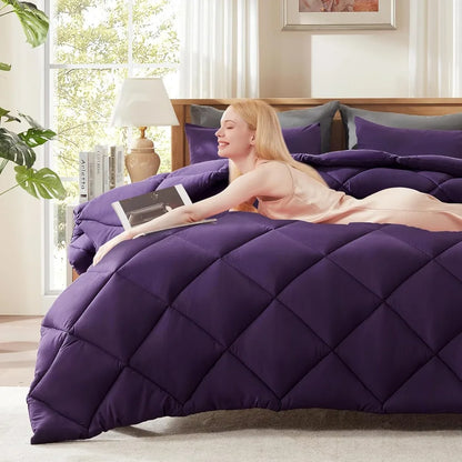 Lightweight California King Comforter Set with 2 Pillow Shams - 3 Pieces, Quilted Down in Purple