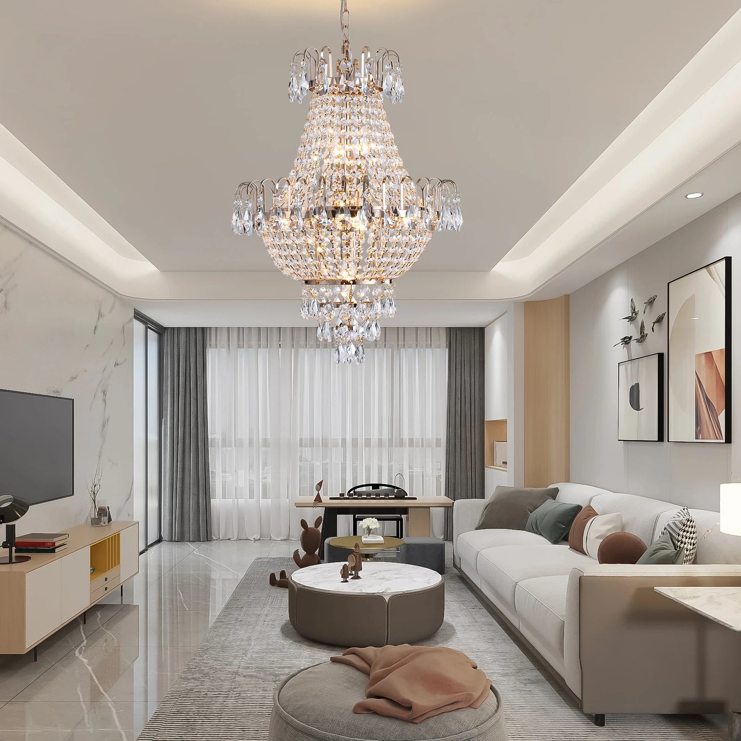 16.9" Luxury Retro Crystal Chandelier European Style Imperial Style Copper.