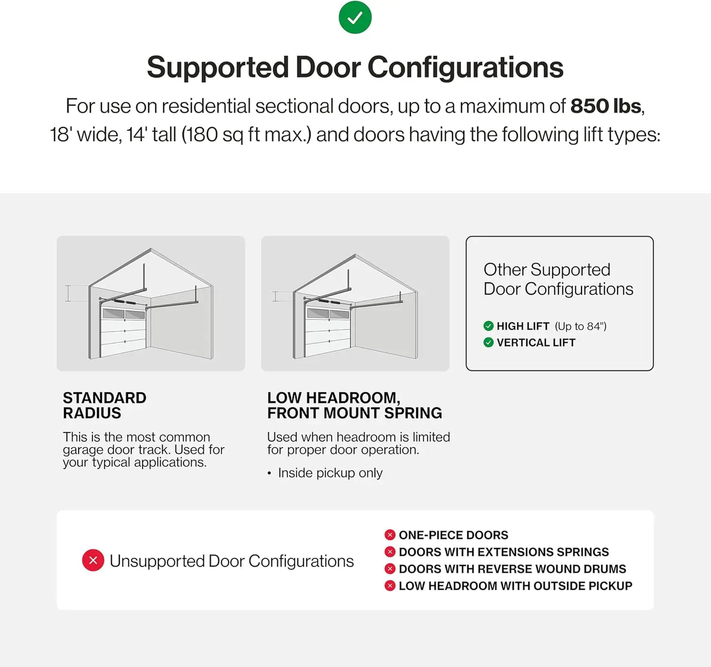 6172H-O Wall Mount Smart Garage Door Opener with Aladdin Connect, Wall Mounted- Space Saving Opener.