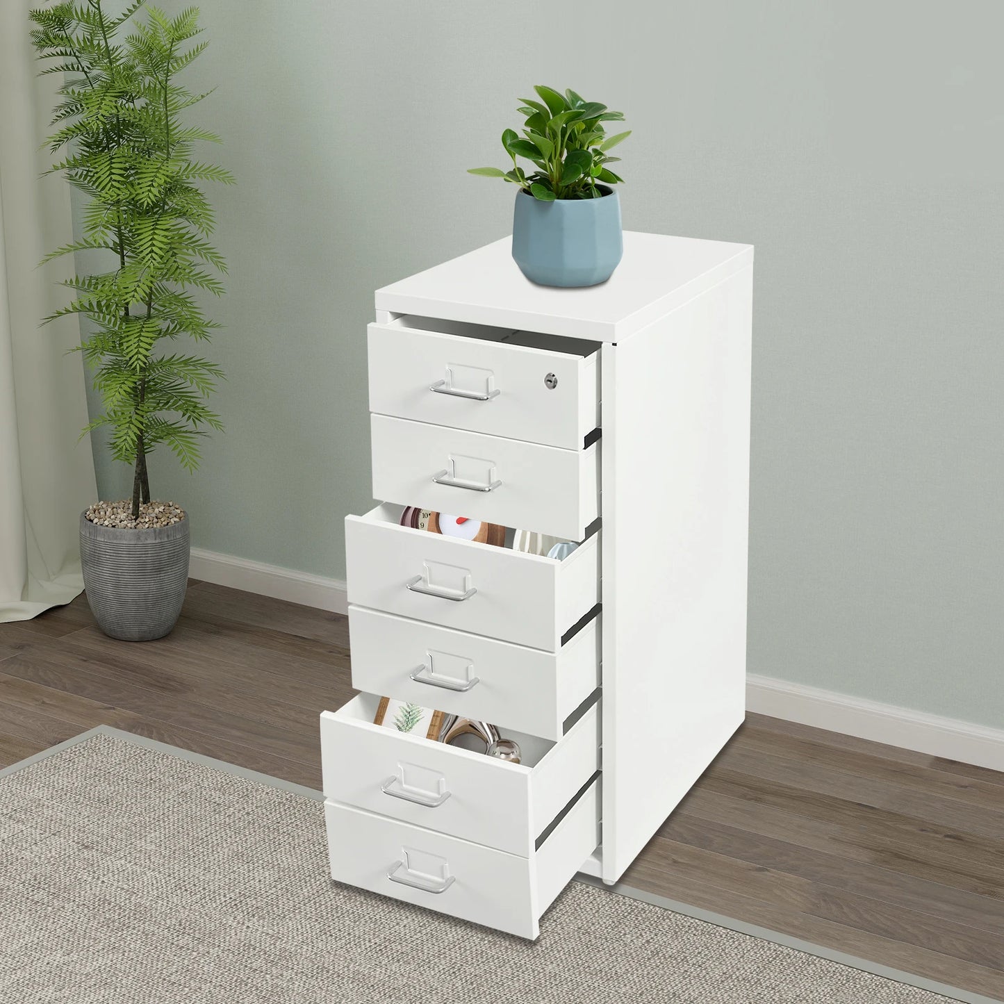 6 Drawer File Cabinet with Lock, Filing Storage Cabinets with Wheels, Organizer for Home Office Study.