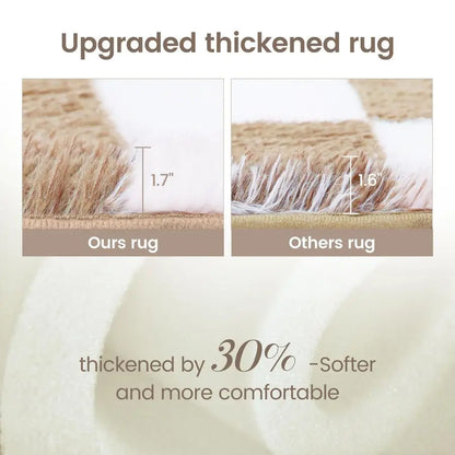 Soft Rug for Bedroom, 6x9 Ft Beige and White Area Rug Classic Checkered Shaggy Antiskid.