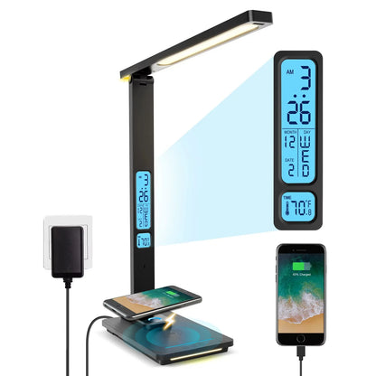 10W QI Wireless Charging LED Desk Lamp USB Charging Port Sliding, Dimmable, Auto Timer.
