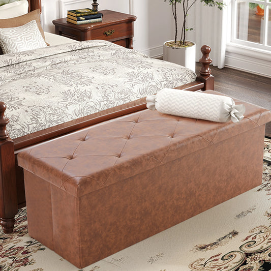 Leather Folding Ottoman Storage Footstool Toy Box Bedroom Bench.